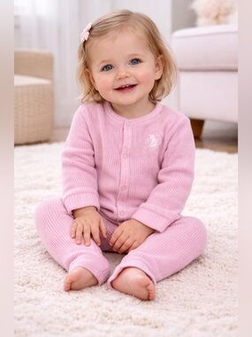 Babycottons Pink Waffle Knit Footless Pajama 9M Pima Cotton Peru Snap Front